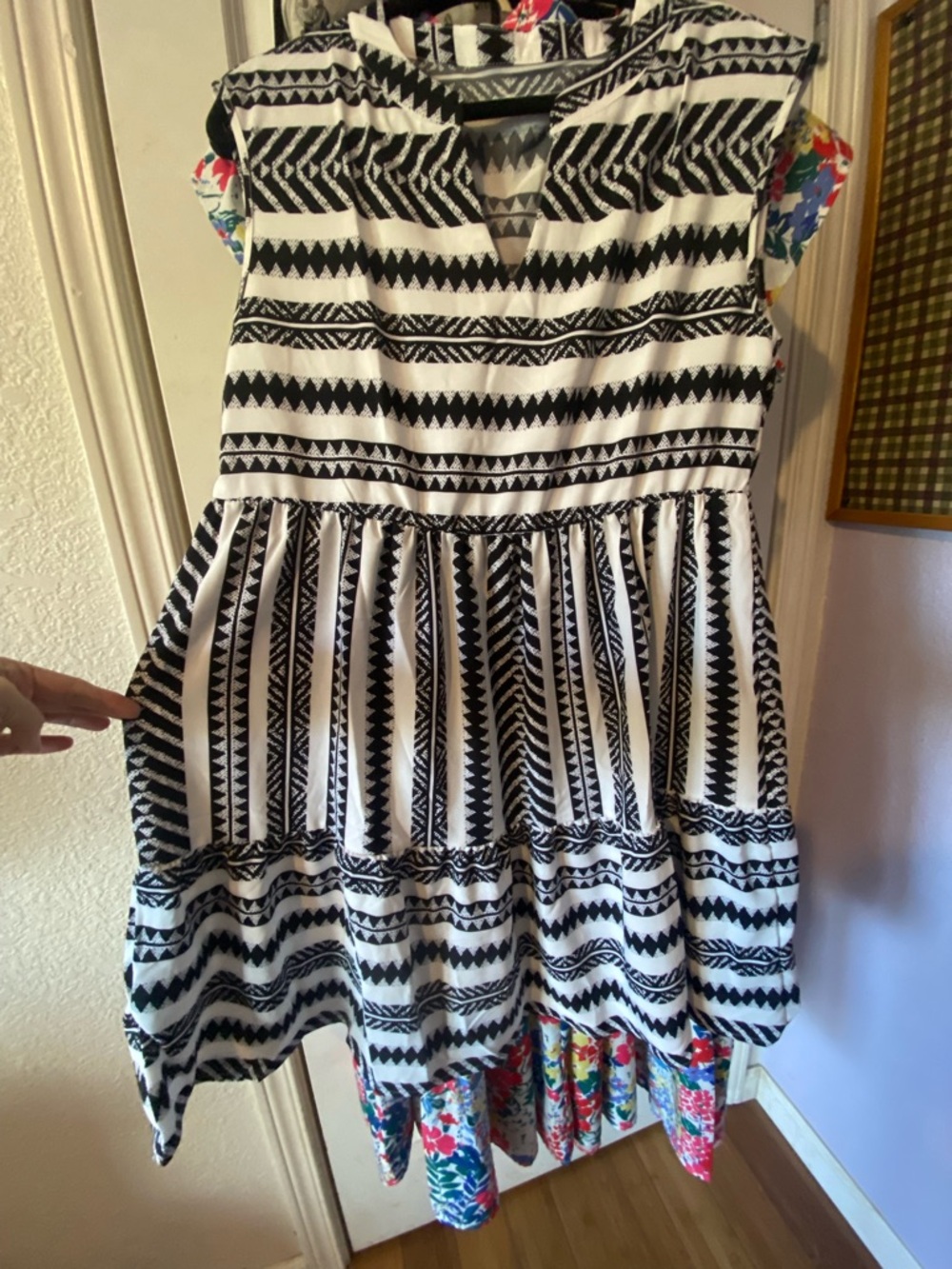 Black and White Geometric Tiered Dress